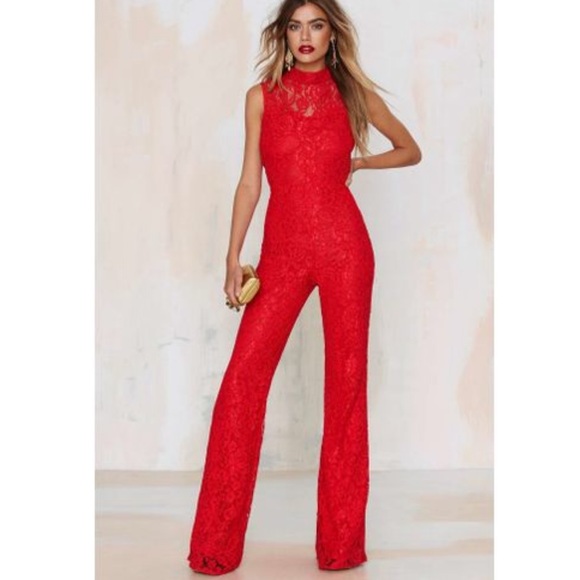Pants - Red Lace Jumpsuit Size Small